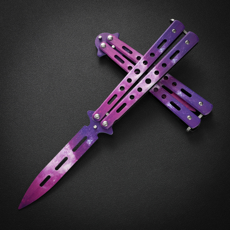 CSGO cuchillo de mariposa plegable portátil cuchillo de juguete mariposa peine novato práctica juguete de acero al aire libre cuchillo hoja no abierta