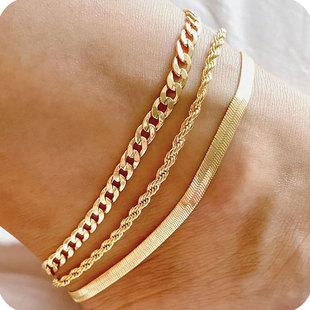 Amazon's New Cuban Anklet Multi-layered Fashion Simple ins Style Stainless Steel Set Anklet Jewelry