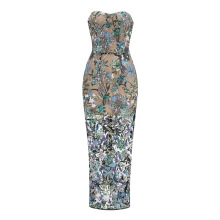 跨境亮片花朵刺绣性感高端抹胸长裙欧美风气质优雅派对度假连衣裙