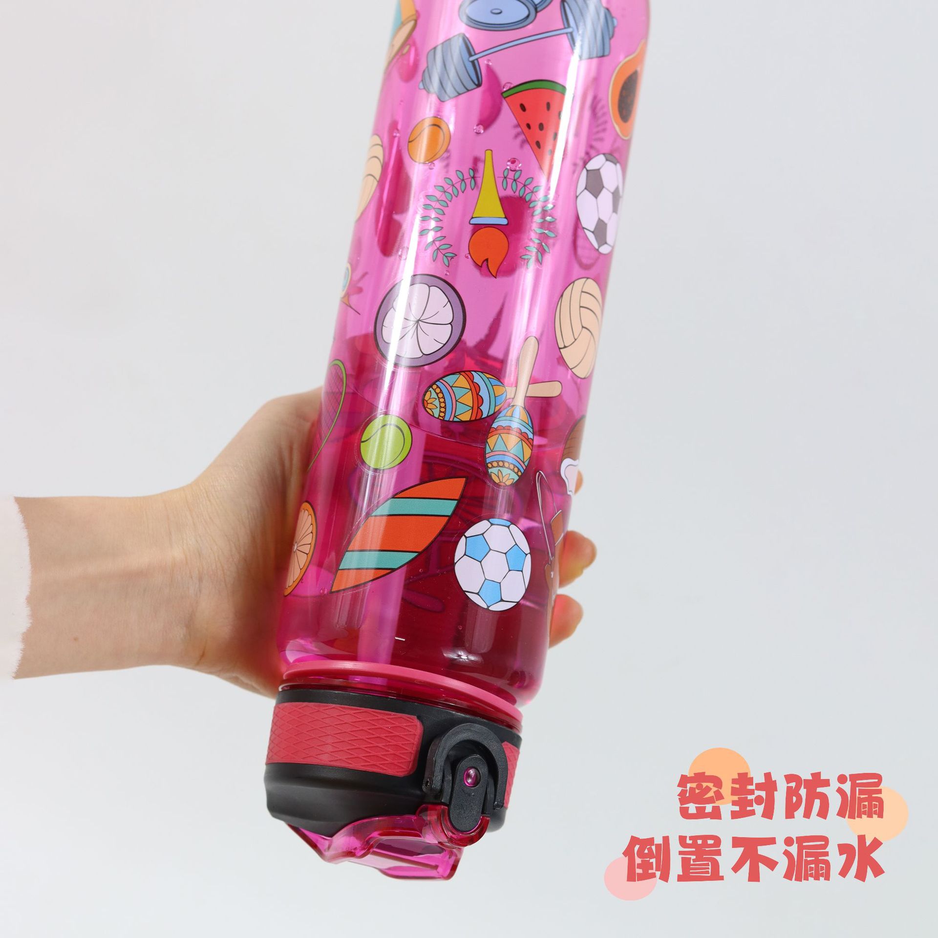 Taza de plástico transparente, 1000ml, tapa de rebote, con escala y pajita, deporte outdoor