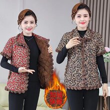 中老年人女装马甲加绒背心妈妈短袖马季秋冬奶奶大码保暖坎肩外套
