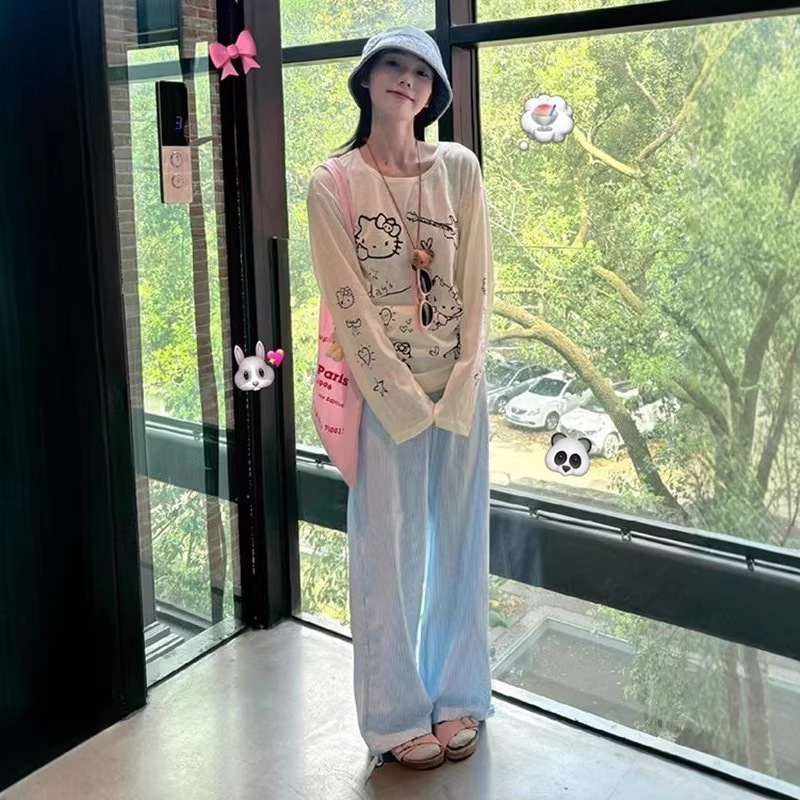 Cute Printed Slightly See-Through Thin Long-Sleeved Shirt for Women in Summer, Loose and Lazy Style Sun Protection Blouse Top Wholesale Cute Printed Slightly See-Through Thin Long-Sleeved Shirt for Women in Summer, Loose and Lazy Style Sun Protection Blouse Top Wholesale