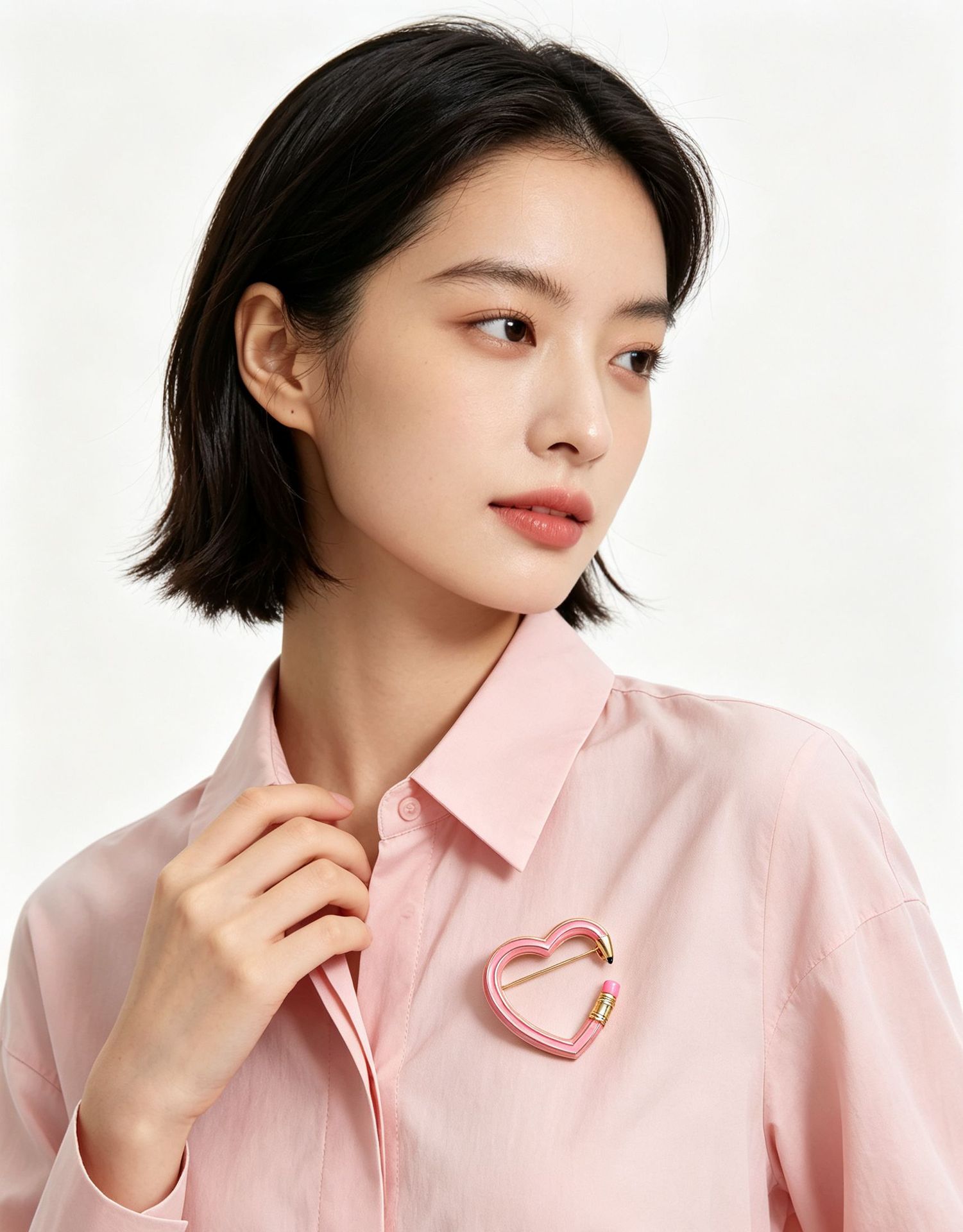 Pink pencil heart brooch, hollow heart-shaped enamel pin, unique design brooch for decorating blazers