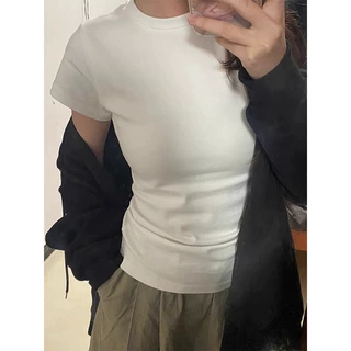一件代发基础款纯白t恤女修身百搭纯色短袖打底衫夏季新款简约