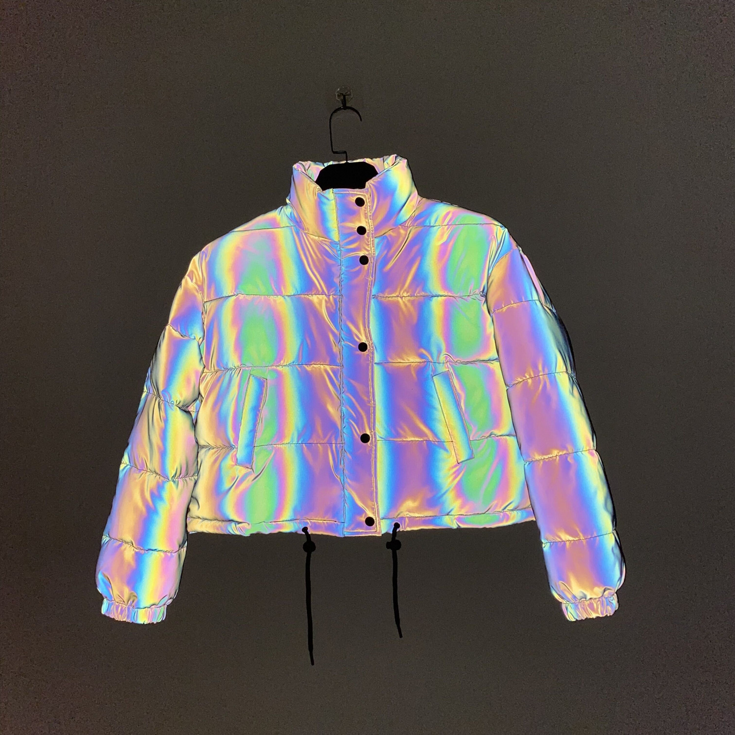 Men's Clothing stand collar reflective cotton coat for women fashion luminous thick cotton coat_voghion.com