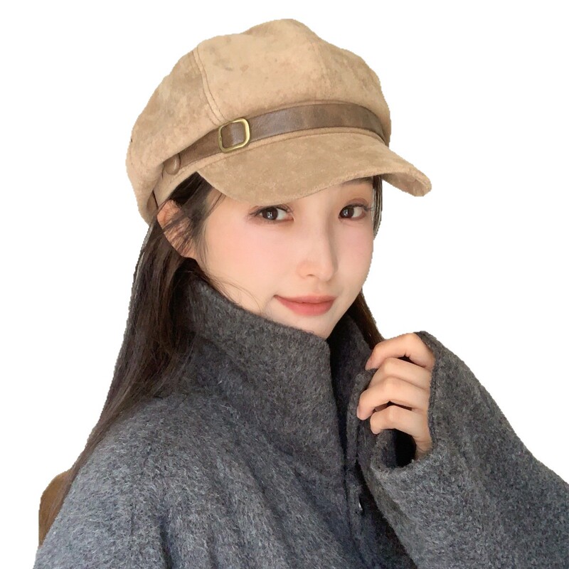 慕斯棕棕~秋冬新款麂皮绒复古贝雷帽女韩系气质时尚显脸小八角帽|undefined