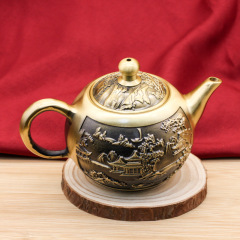 批發銅壺山水壺銅茶壺家居創意銅器擺件茶桌辦公室家居銅製工藝品