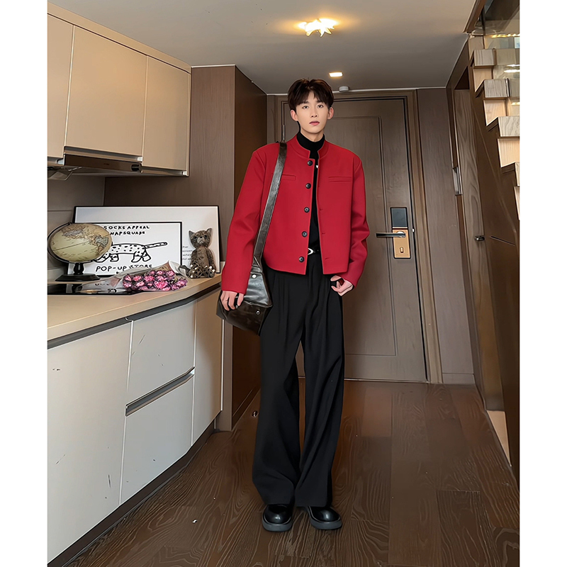 Ankola Red Wool Suit Jacket Men's Old Money Wind Wear Short Jacket Spring and Autumn New Chinese Suit suit Ankola Red Wool Suit Jacket Men's Old Money Wind Wear Short Jacket Spring and Autumn New Chinese Suit suit