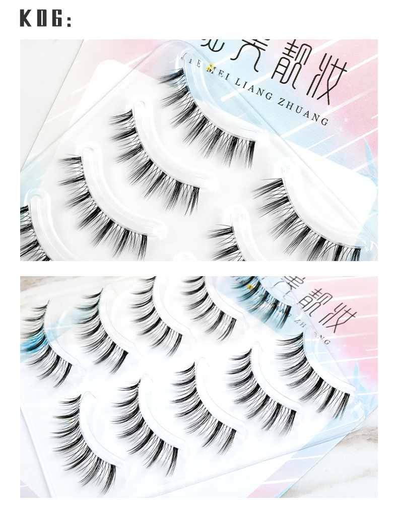Pestañas belleza maquillaje K01 pestañas simulación natural luz suave aire afilar curling tallo transparente 216 217