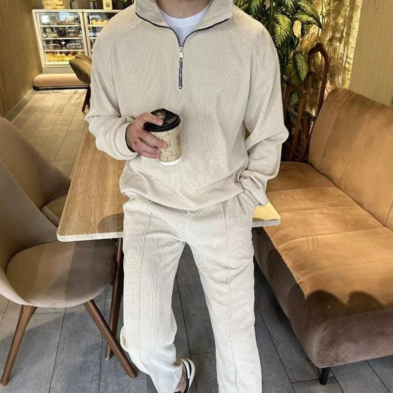 Men's Corduroy Half-Zip Stand-Collar Suit, Half-Button Long-Sleeve Top, Straight-Leg Pants, Casual Two-Piece Set Men's Corduroy Half-Zip Stand-Collar Suit, Half-Button Long-Sleeve Top, Straight-Leg Pants, Casual Two-Piece Set