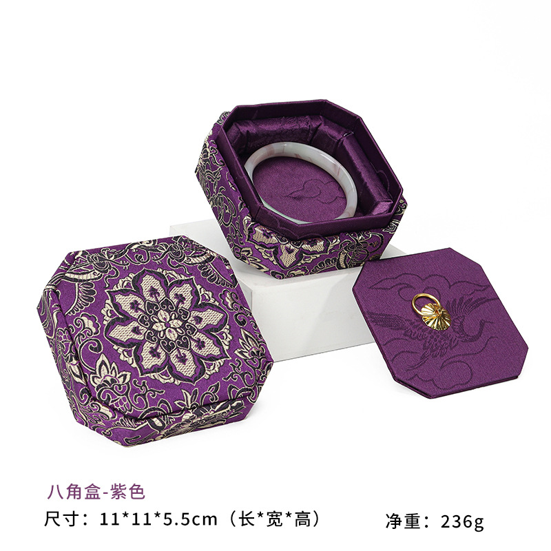 Purple-octagonal box; square octagonal embroidery box