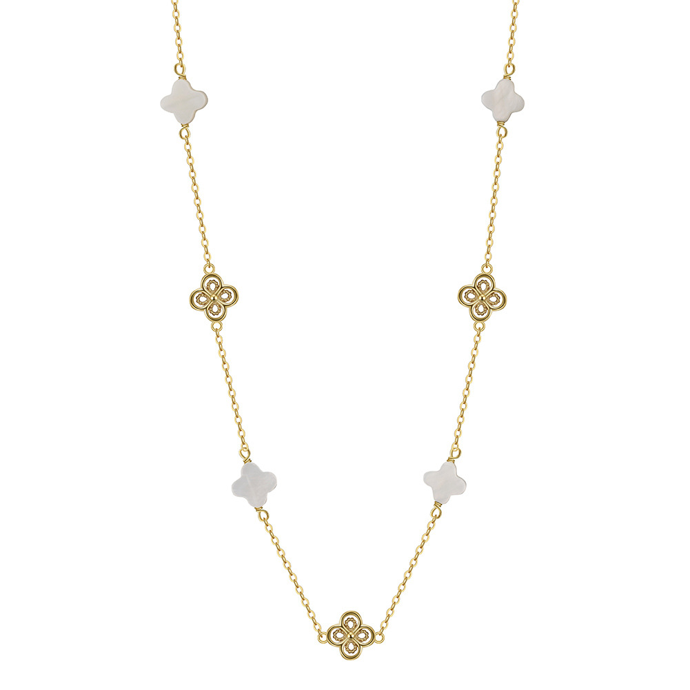 Pure Silver Four Leaf Clover Necklace For Women Natural Shell_voghion.com