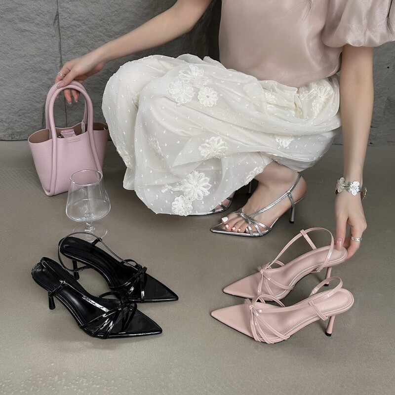 Sandals for Women 2025 Summer New Style French Roman Open-Toe Thin Strap Pointed Toe French Style with Skirt Stiletto High Heels