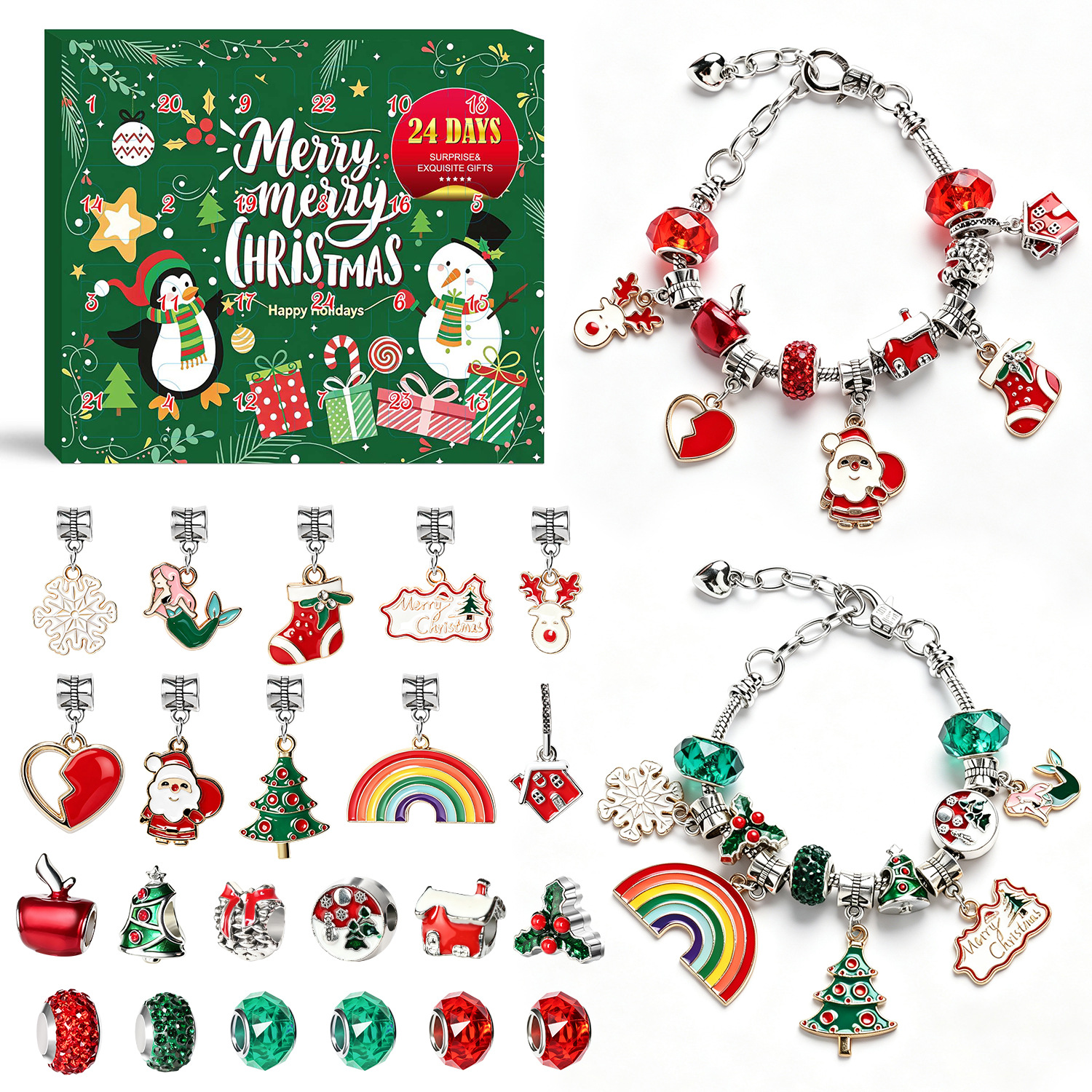 Christmas 24-Day Advent Calendar Blind Box DIY Beaded Bracelet Set Children's Christmas Gift Handmade Ornament Countdown