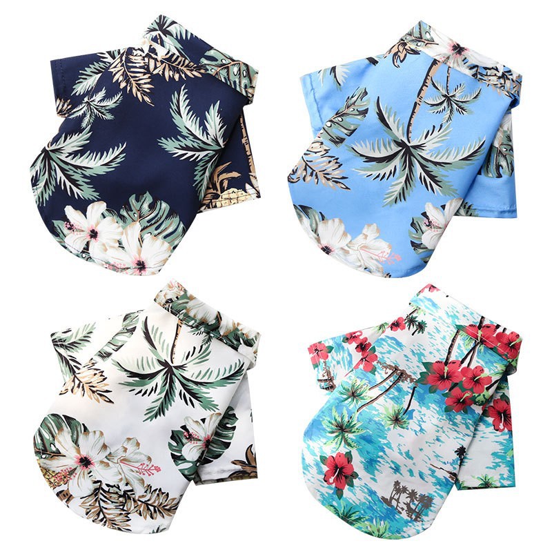Ropa para mascotas al por mayor del fabricante, camisas hawaianas estampadas de primavera y verano, ropa para perros y gatos pequeños y medianos