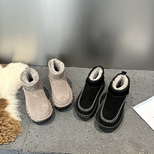 小个子显高雪地靴外贸2025冬季新款高跟真皮矮筒内增高轮胎防滑