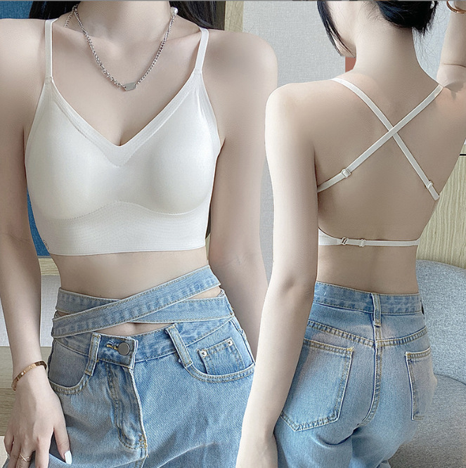 Venta caliente de verano popular simple brillante chaleco ropa interior de las mujeres inalámbrico de una sola pieza de belleza sujetador trasero 2067