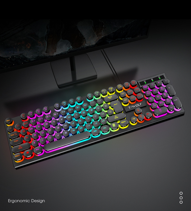 T-WOLFT80 wired punk keyboard, glowing USB computer keyboard set_voghion.com
