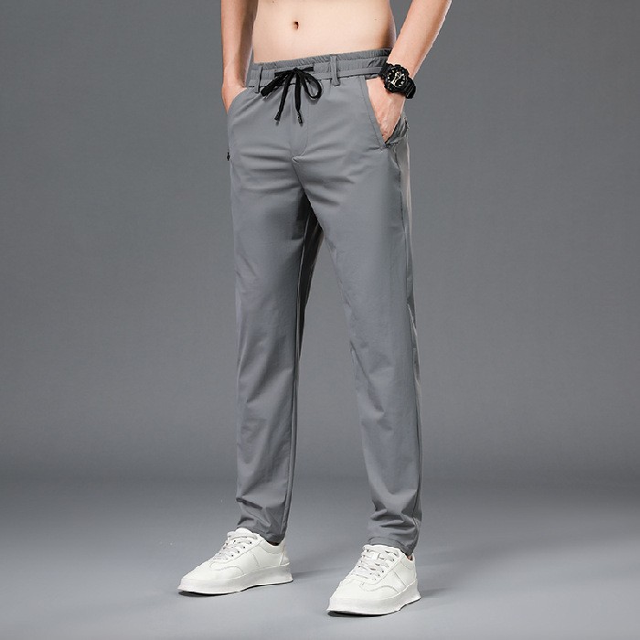 Herren-Hose aus Eisseide, einfarbig, mittlere Taille, lockere, atmungsaktive Freizeithose mit geradem Bein, dünne, schnell trocknende Sporthose_voghion.com