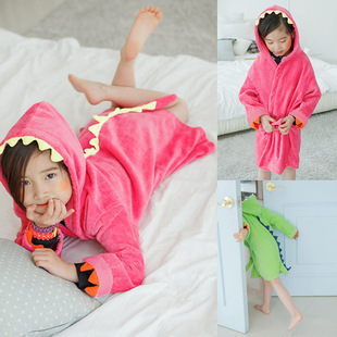 Cross-Border Children's Cartoon Bathrobe Claw Dinosaur Bath Towel Cotton Absorbent Toddler Hooded Cloak Manufacturer Bathrobe Style