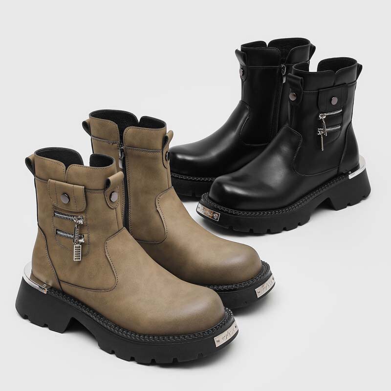 High-Top Black Trendy Men's Martin Boots Punk Style Metal Fashion Height-Increasing Men's Fashion Boots 53113-J