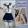 A034 navy blue student uniform + blue and white student socks