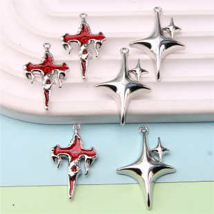 Diy Jewelry Accessories Four Corner Stars Red Cross Simple Pendant Earrings Keychain Necklace Bracelet Pendant