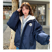 学院风徽章夹克女2025冬季新款女短款棉服宽松显瘦加绒棉衣外套女