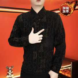 秋冬加绒精品爆款欧货卫衣男加绒一体绒围巾领轻奢简约保暖打底衫