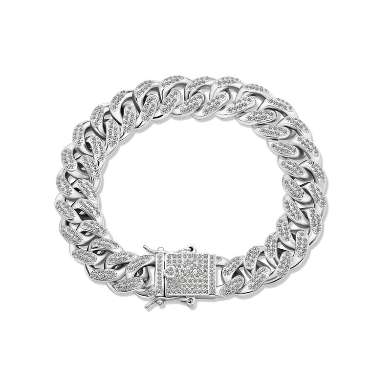Cross-Border European and American Hot-Selling Full Diamond Luxury Cuban Style Bracelet with Double-Row Inlay, Hip-Hop Trendy Men's Versatile Accessory Cross-Border European and American Hot-Selling Full Diamond Luxury Cuban Style Bracelet with Double-Row Inlay, Hip-Hop Trendy Men's Versatile Accessory