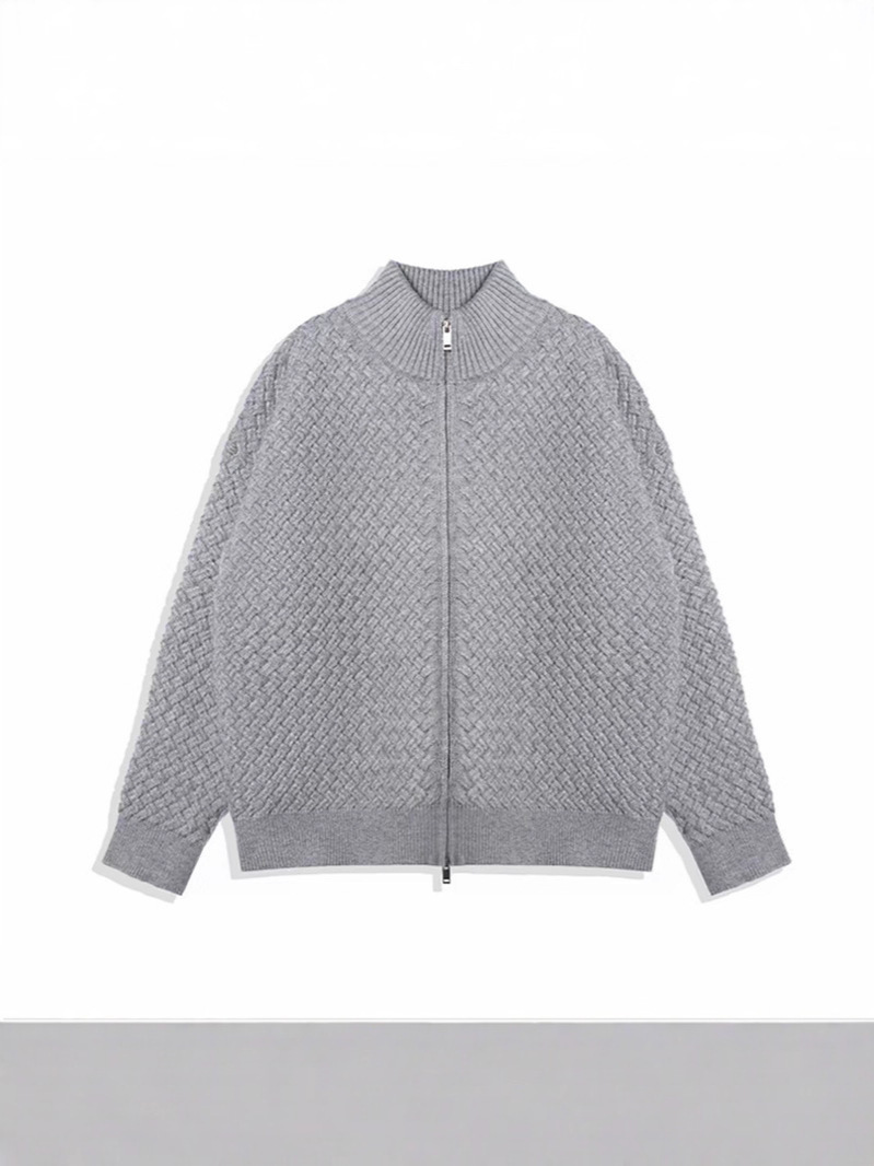 Comercio exterior primavera y otoño cremallera camiseta de punto hombre cuello largo suelto cardigán de manga larga delgado de cuello medio alto suéter de hilo delgada abrigo