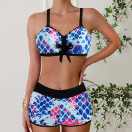 跨境欧美大码情趣内衣女套装 时尚低胸深V前搭扣爱心印花拼色文胸