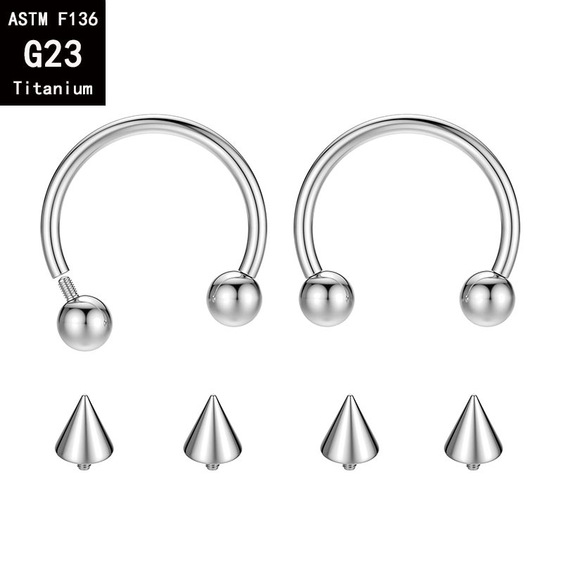 G23 Titanium Inner Tooth U-Shaped C-Shaped Rod Horseshoe Rod Ball Pointed Cone Internal Spiral Nose Ring F136 Titanium Alloy Piercing Jewelry detail image 14
