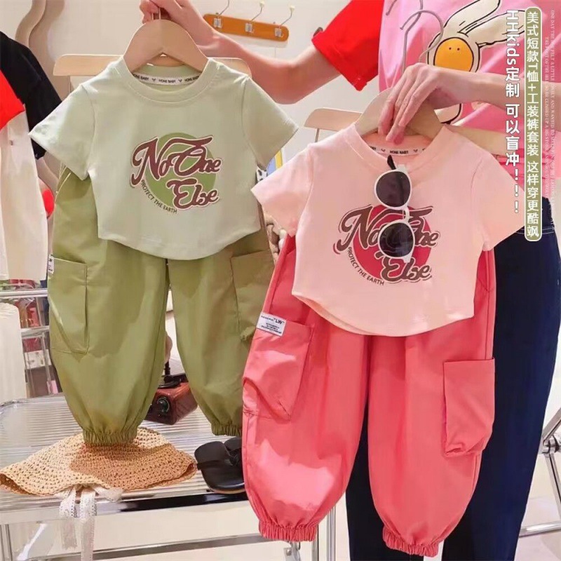 女童夏装套装2024新款女孩子韩版时髦短袖恤洋气女宝宝两件套潮