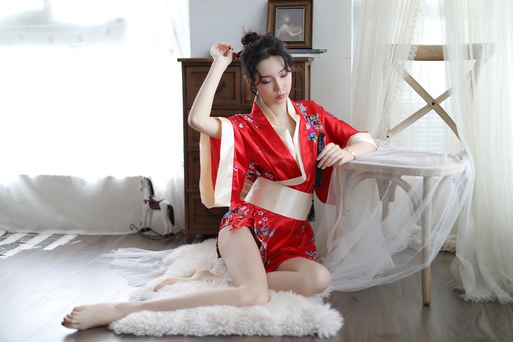 Japanese Print Kimono Robe Set with Thong and Belt, Polyester, One Size — detail image 28