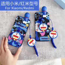 适用红米Note12pro手机壳叮当机器猫趴趴公仔小米POCO X3支架A1绳