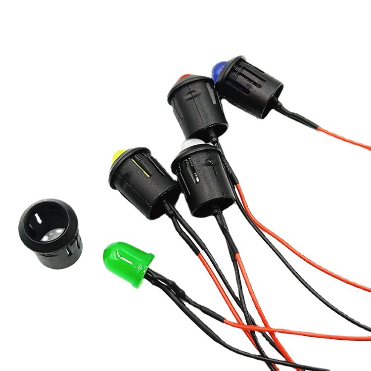 Светодиод 8 мм 3V/5V/6V/9V/12V малогабаритный круглый светодиодный элемент, 12 мм, черная изоляционная гильза, провод 20 см