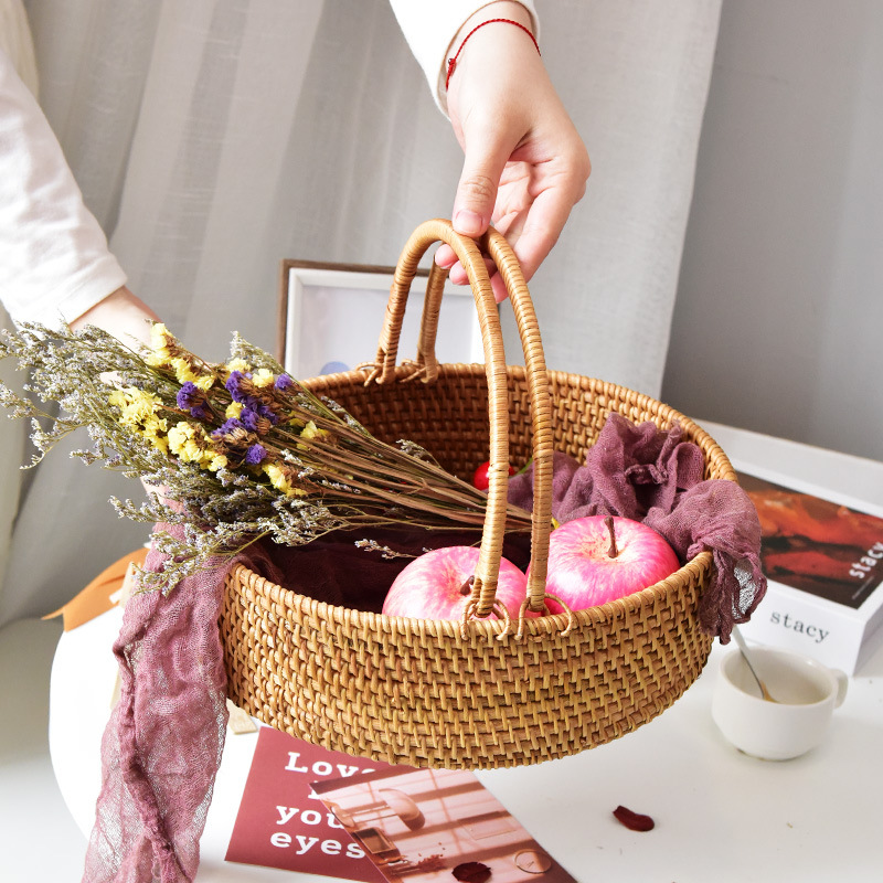 Cestas de almacenamiento de caña artesanal vietnamita, cestas de almacenamiento de frutas, cestas de almacenamiento de pan, cestas de almacenamiento de escritorio para el hogar, sala de estar