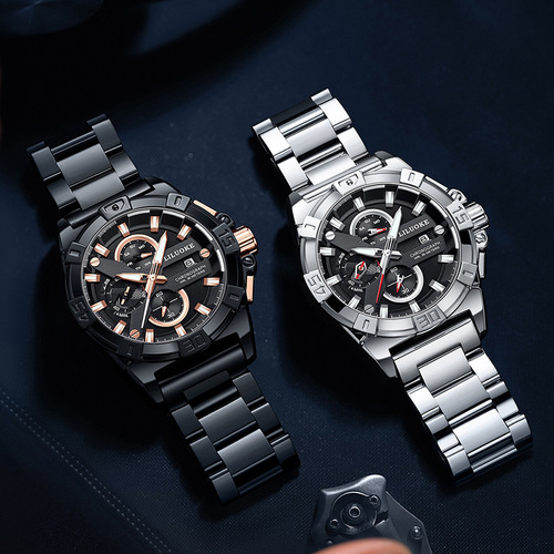 A unisex cross-border watch with a self-luminous, waterproof design for men, featuring a steel strap and quartz movement.
