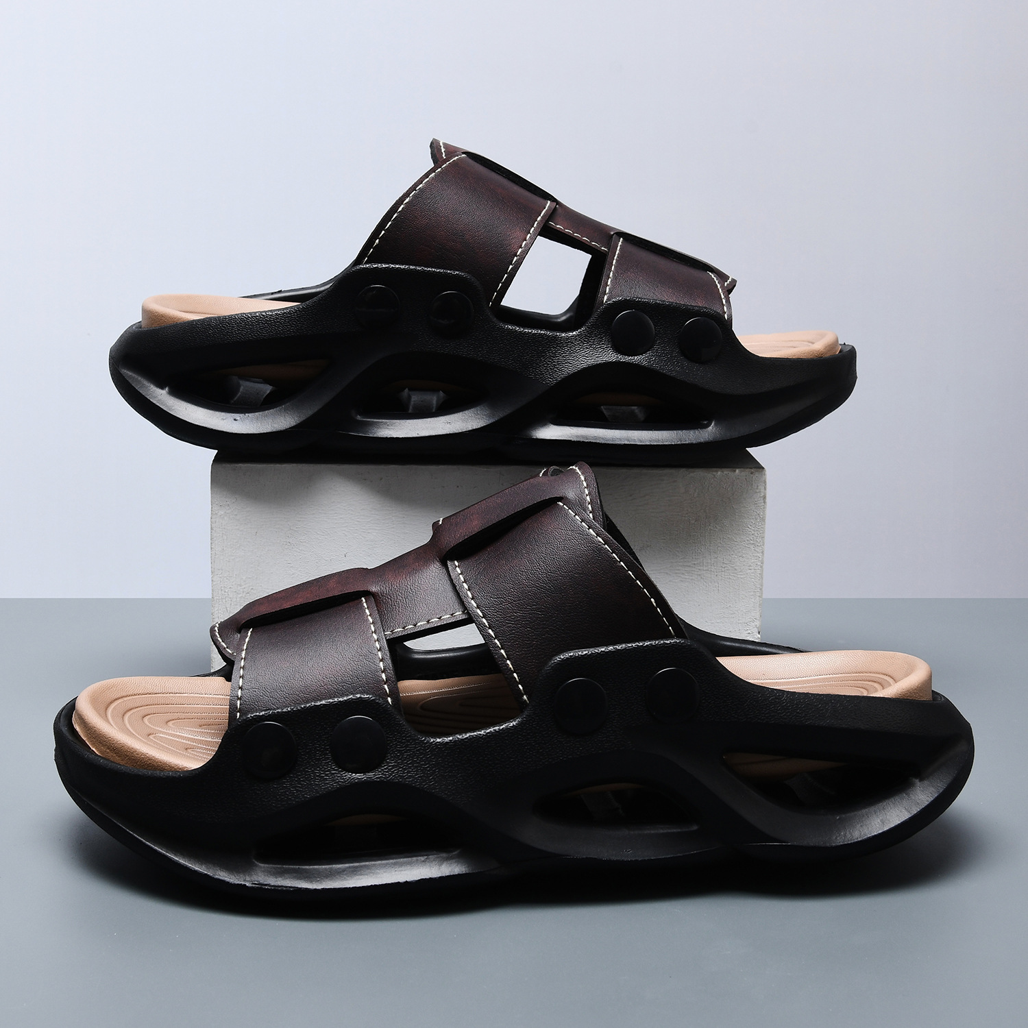 Beach Men's Summer Breathable Thick Sole Slippers EVA Non-Slip Wear-Resistant Outdoor Color-Block Odor-Free Sandals_voghion.com
