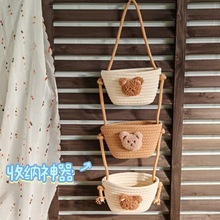 卡通收纳筐挂墙收纳筐挂篮宿舍大容量棉绳编织筐家用厨房置物筐子