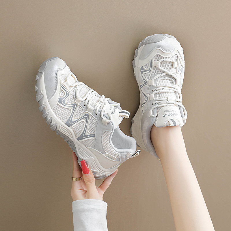 Zapatillas Chunky para Mujer AI2022, Suela de Caucho y Malla con PU, Aumento de Altura, para Uso Diario