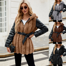 F0755程娟外贸新品女士仿皮草外套上衣连帽收腰欧美毛毛短款外套