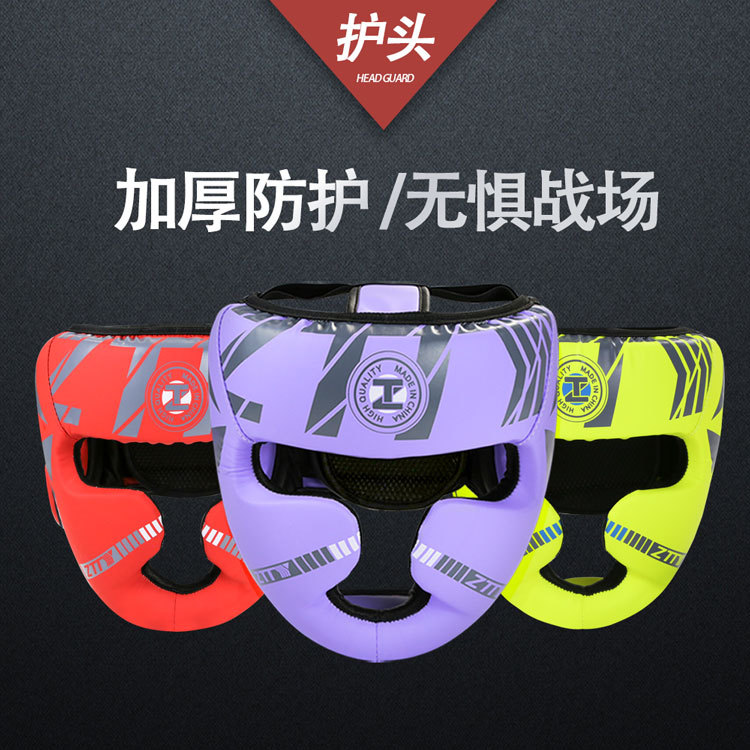 ZTTY al por mayor transfronteriza cabeza de boxeo Muay Thai casco adulto niños deportes protección engrosada equipo de protección cubierta de la cabeza de entrenamiento