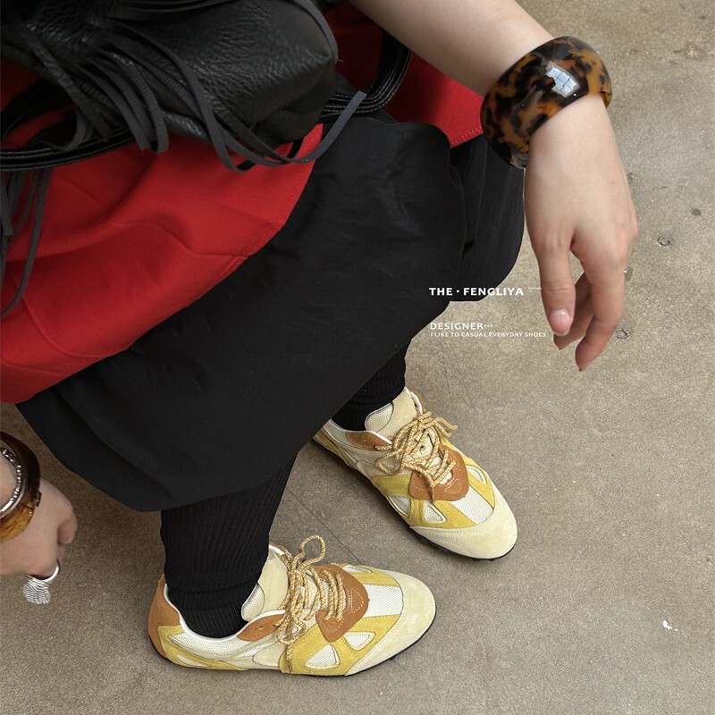 真皮牛皮2025新款德训鞋女拼色休闲平底运动阿甘鞋百搭休闲鞋系带|undefined