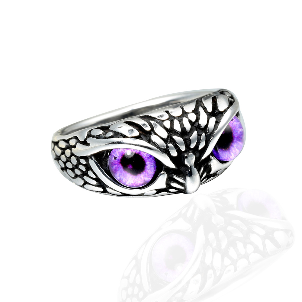 Titanium Steel Material Owl Pattern Retro Owl Titanium Steel Cat's Eye Stone 18K Gold Plated Men's Rings Men Signet Rings