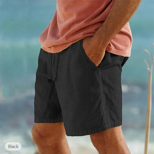 Amazon Cotton-Linen Drawstring Relaxed Waist Straight Leg Plain Color Breathable Beach Five-Finger Casual Mid-Crotch Breathable Moisture Absorbent Pants