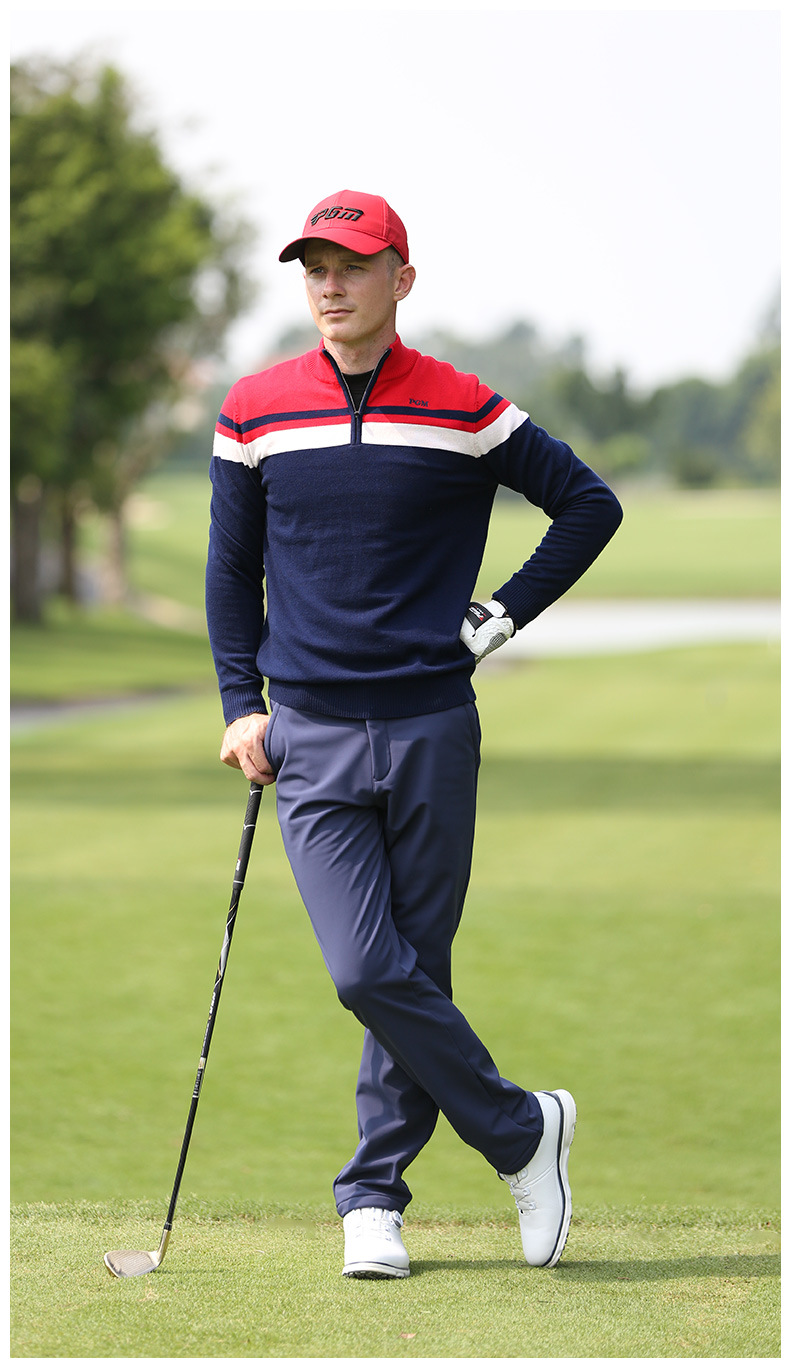 Áo len golf nam dài tay cổ đứng PGM phối màu giữ ấm — YF429-màu xanh hải quân, YF429-Màu đen chi tiết 8