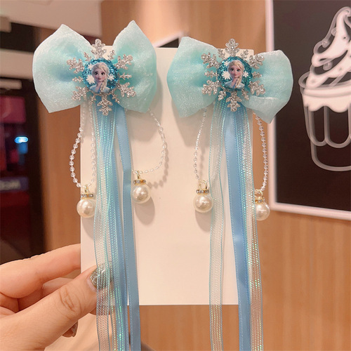 Princess Tiara Romance Hair Accessories Elsa Bow Clip Little Girls Children's Hairpin Set Hairpin Girls Ice and Snow