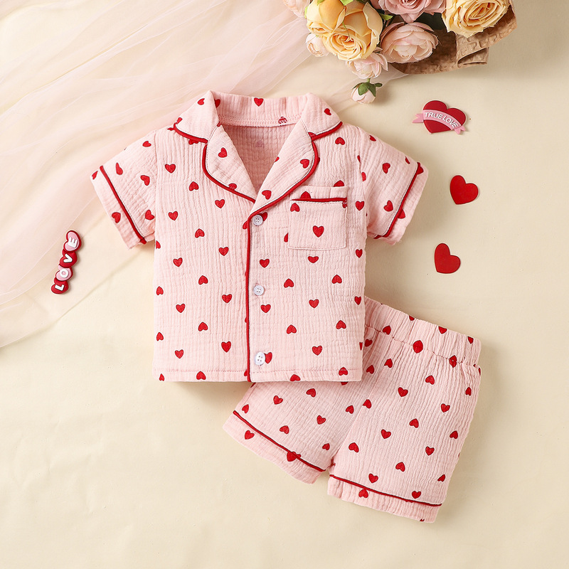 Source Factory Direct Cross-border Hot Selling Girls Cute Sweet suit Love Two-piece Set